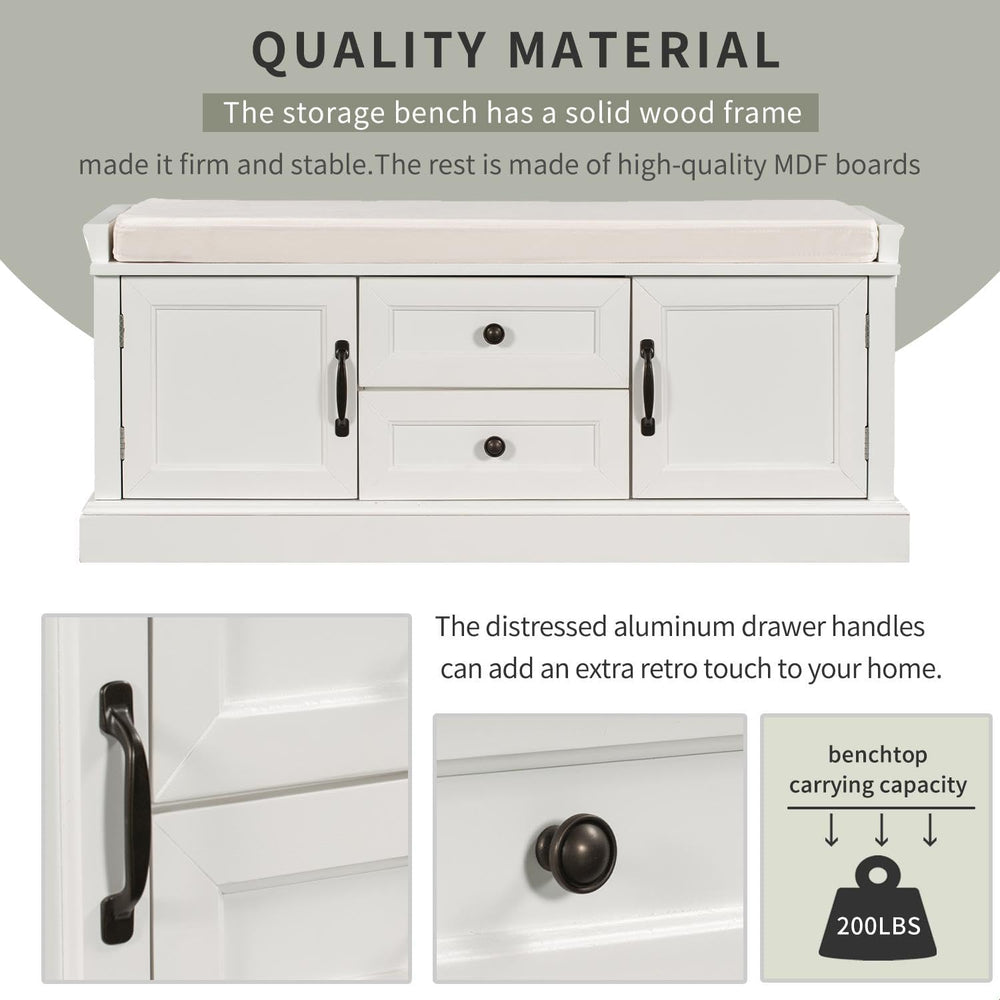 GDFStudio Rustic Storage Bench with 4 Doors 2 Draws Adjustable Shelves Remova...