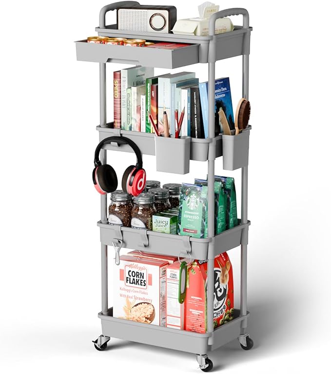 4 Tier Rolling Cart Organizer, Art Craft Diaper Bedside Snack Laundry Room by Sorgion