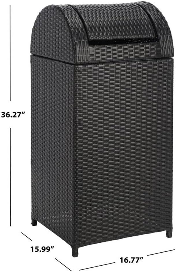 Safavieh Outdoor Collection Serapis Black Wicker Trash Bin - Image 7