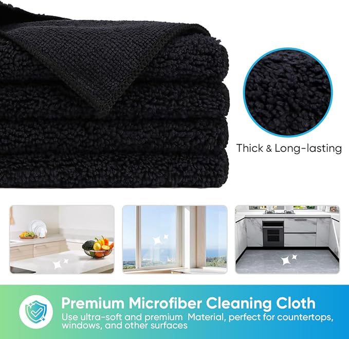 HOMEXCEL Black Microfiber Cleaning Cloth, 12 Pack Premium Microfiber Towels - Image 2