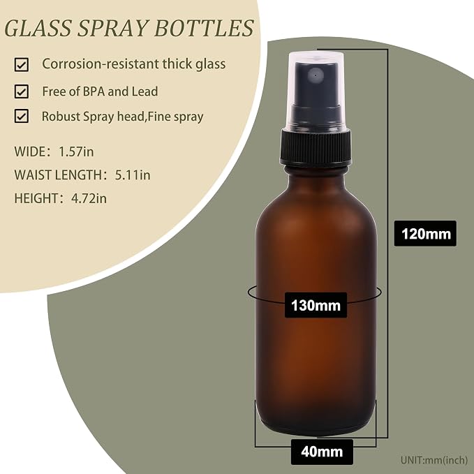 Amber Glass Small Spray Bottles 2 oz 24 Packs, Fine Mist Sprayer Pretty Finish - Image 2