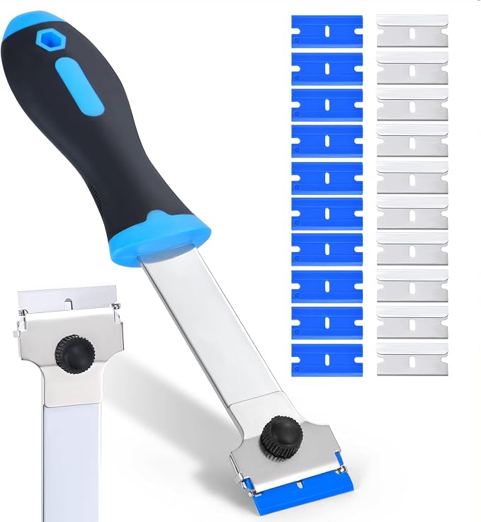 Razor Blade Scraper Tool with 10 Pcs Extra Replacement Metal and 10 Pcs Plastic by Unknown