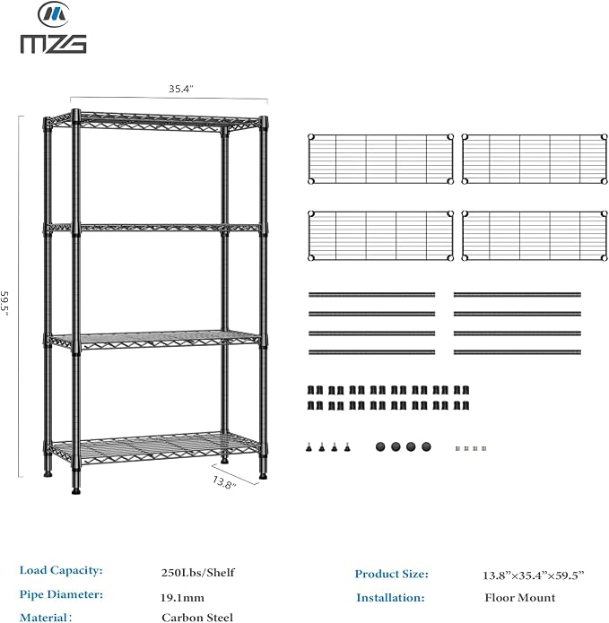 1000 lbs 4 Tier Shelf Metal Storage Shelves Shelving Wire Rack Heavy Duty