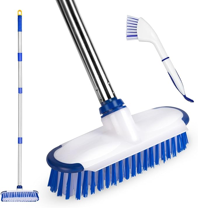 ITTAHO Floor Scrub Brush with Long Handle, 2 in 1 Deck Scrub Brush, Stiff by ITTAHO