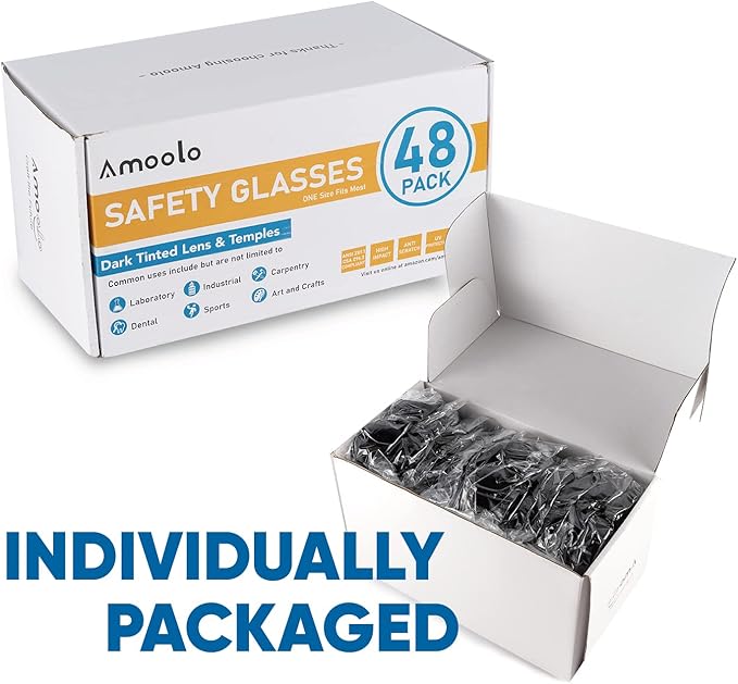 amoolo Tinted Safety Glasses Bulk of 48, Protective Safety Sunglasses, Dark - Image 8