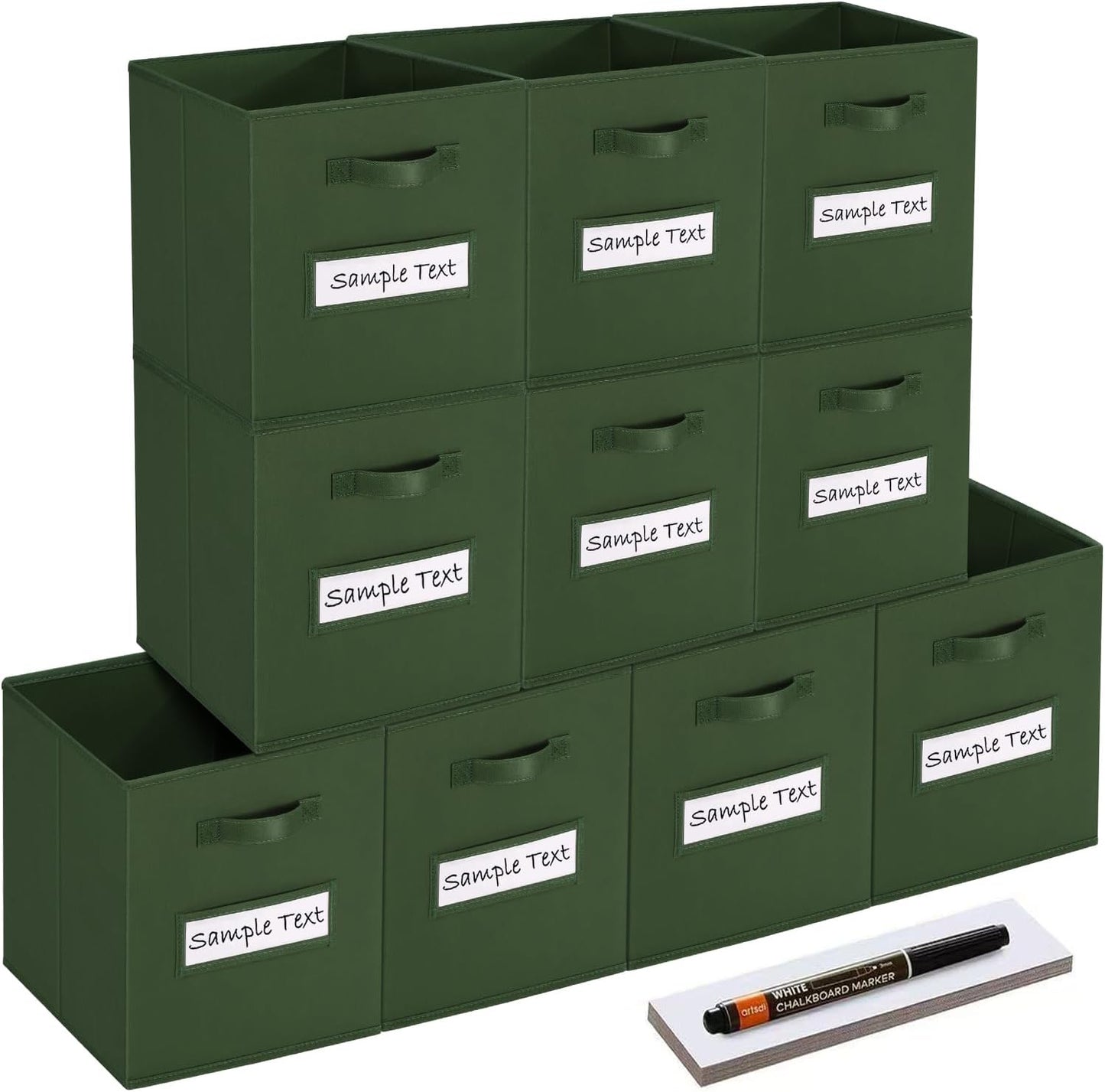 13x13x13 storage cube bins (Set of 10) Fabric storage cubes with 10 Labels Window Cards & a Pen, storage cubes 13x13, Collapsible 13 inch cube storage bins, Cubby Organizer Boxes, Dark Green