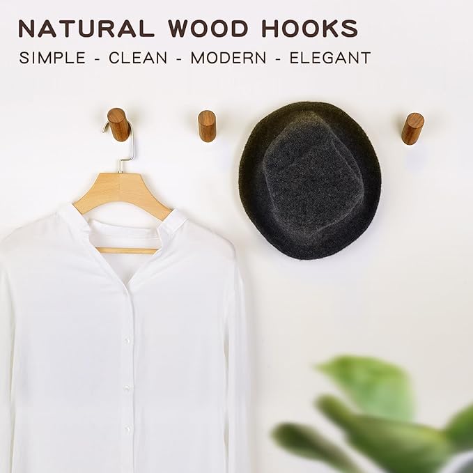 Wood Hooks, 3 Pack Wall Hooks Heavy Duty Rustic Coat Hooks Wall Mounted - Image 2