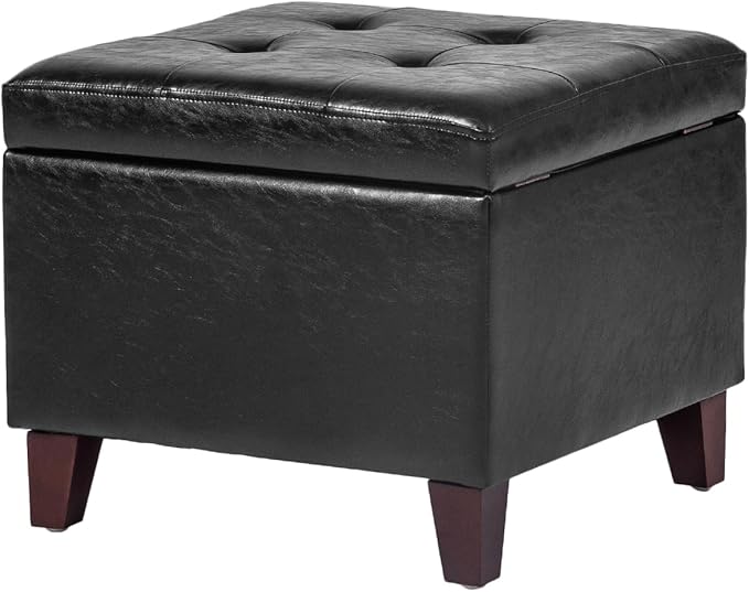 Adeco Storage Ottoman Foot Rest Stool, Leather Ottoman Footstool by Adeco