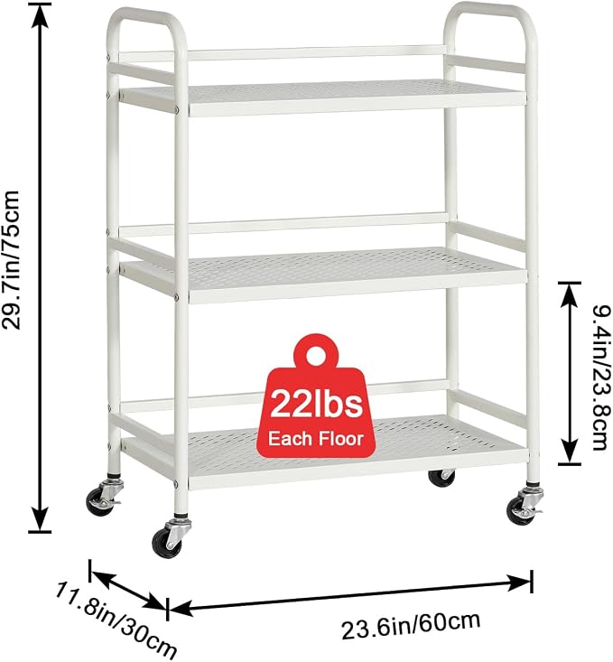 HDANI 3 Tier Metal Rolling Heavy Cart Supports 40 Lbs Per Tier, Rolling Cart - Image 6