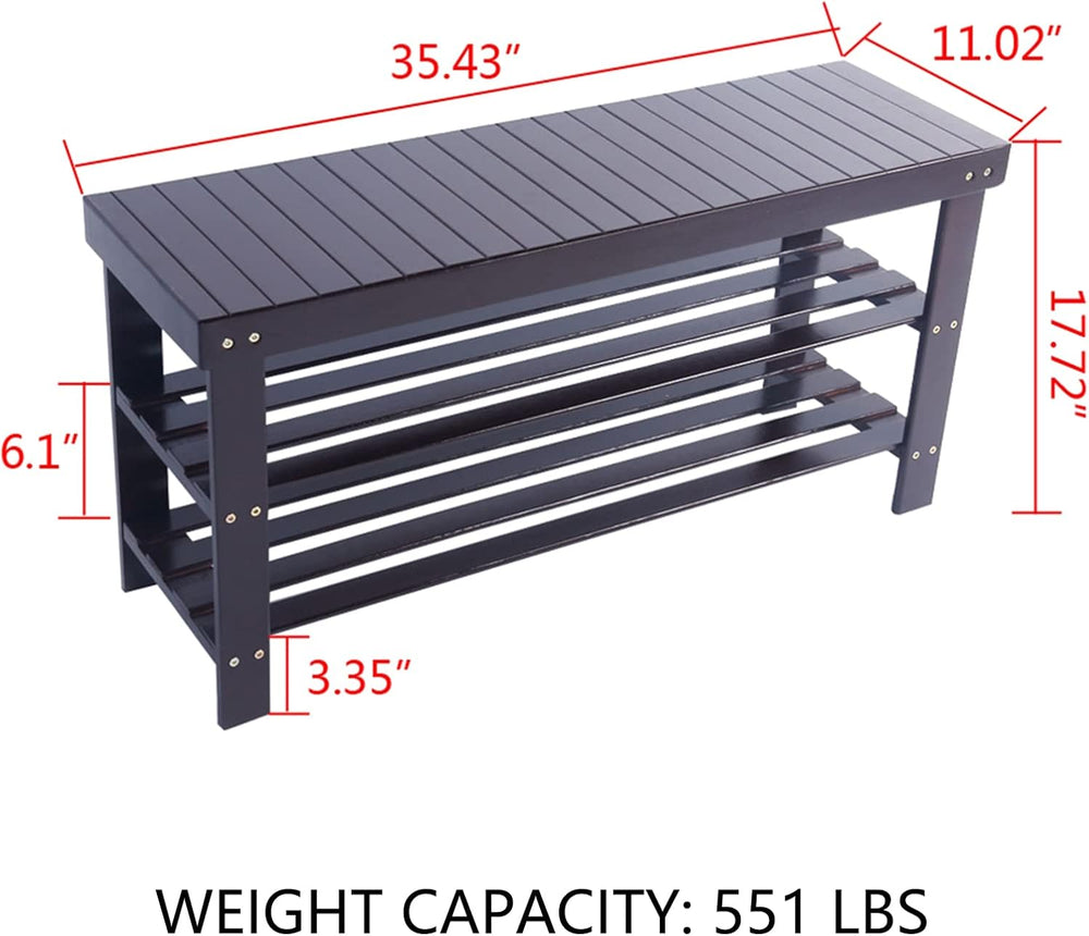 Knocbel 3-Tier Bamboo Shoe Bench 35.5 Inch Long Entryway Storage Rack Shoes O...