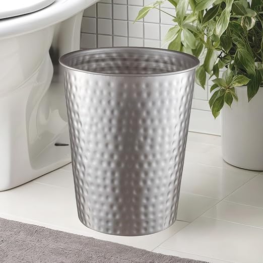 Monarch Abode Pewter Hand Hammered Metal Wastebasket - Image 5