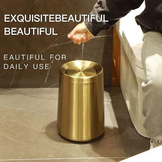 Household Swing Gold Bathroom Trash Can，Brushed Stainless Steel，10 L/3 - Image 2