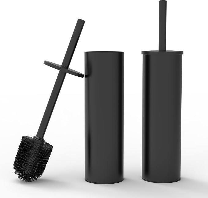 Toilet Brush and Holder Set, 2 Pack Stainless Steel Toilet Bowl Brush by WZKALY