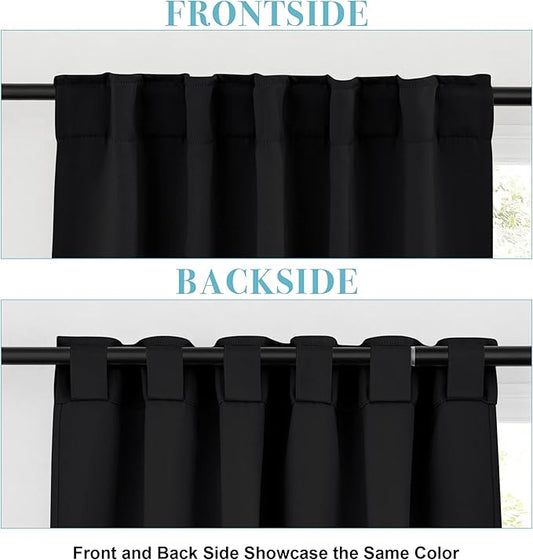 RYB HOME Short Black Curtains for Bedroom, W42 x L36 inch, 2 Panels - Image 2