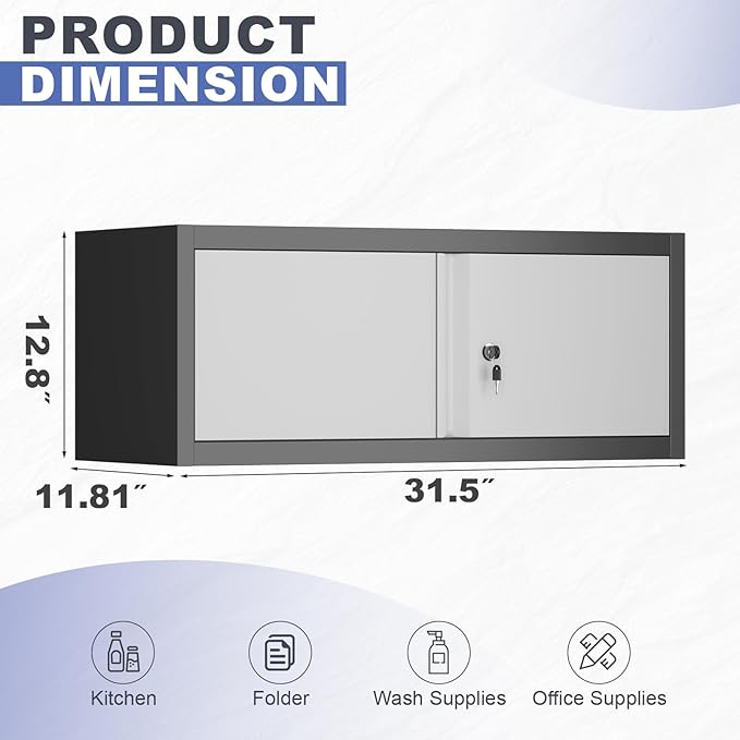 Metal Garage Storage Cabinet, Locking Cabinet Wall Mounted, 12.8" H Floating - Image 3