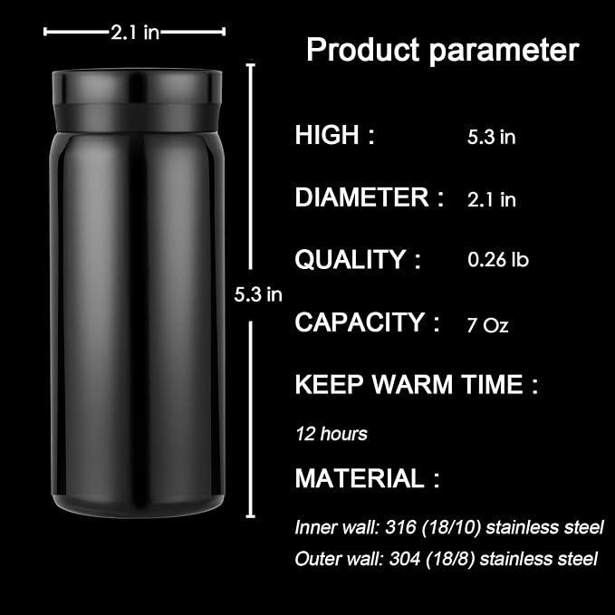 Mini Thermos Cute Water Bottle - 7 oz Tiny Insulated Vacuum 18/10 Stainless - Image 2