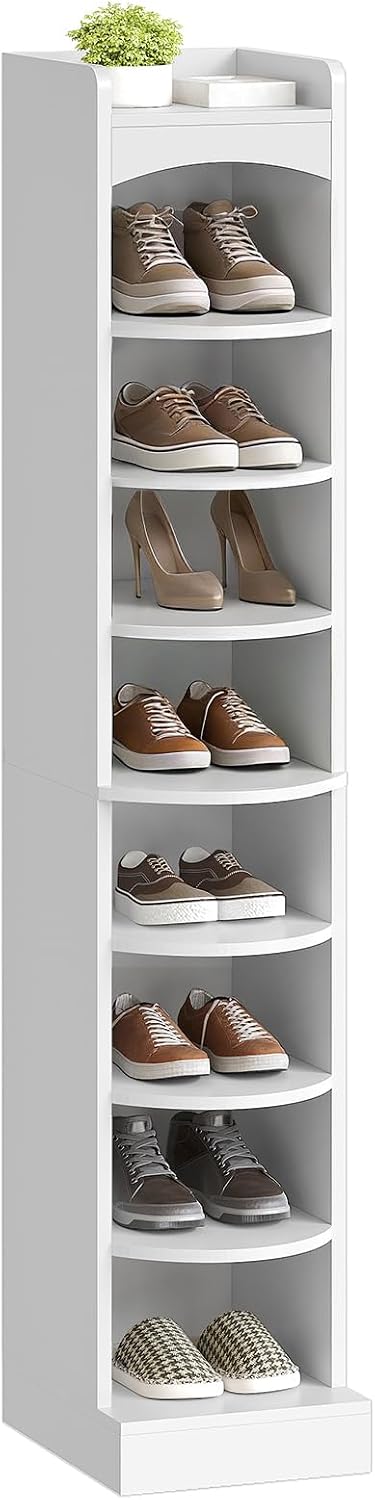 YATINEY 9-Tier Tall Shoe Rack, Wooden Shoe Storage Organizer, Narrow Shoe Cab...