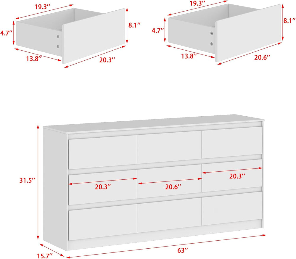 9 Drawer Dresser for Bedroom with Deep Drawers, Large Floor Wood Dressers &am...