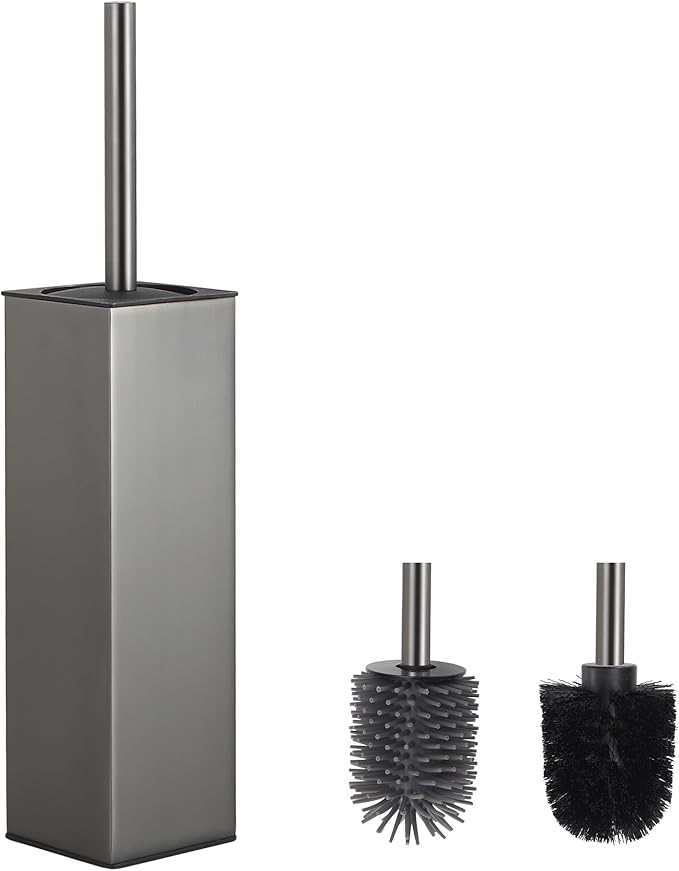 BVL Toilet Brush and Holder Set Gun Gray Freestanding Toilet Bowl Brush by BVLBath