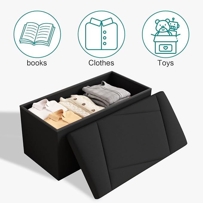 Folding Storage Ottoman Bench, 30 Inches Storage Chest, End of Bed Bench - Image 7