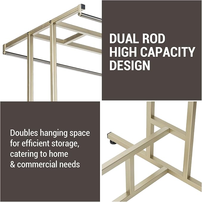 MyGift 4ft Tall Brass Tone Stainless Steel Freestanding Garment Rack, Heavy - Image 2