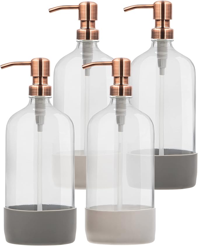 32 oz Glass Pump Bottle Rustproof Stainless Steel Pump, and Lids. Modern by KITCHENTOOLZ
