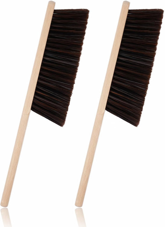 2 Pack Hand Broom Dust Brush with Soft Bristles, Wooden Bench Brush for Countertop, Sofa, Pet Hair, Keyboard, Car and Household Cleaning