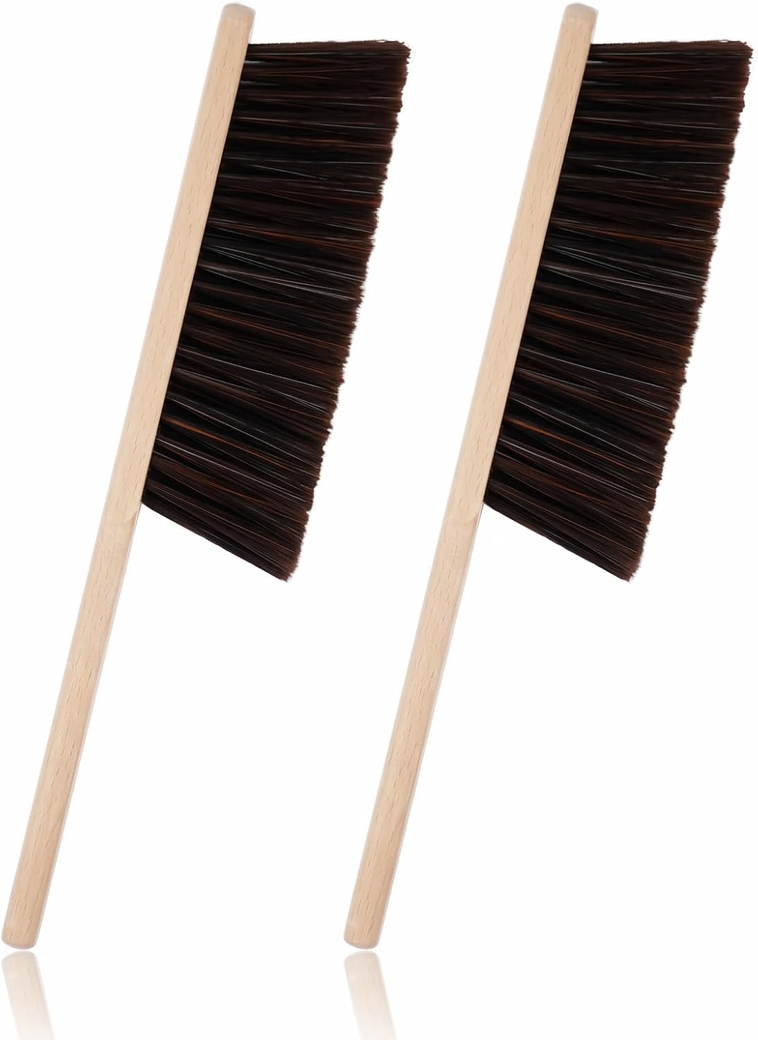 2 Pack Hand Broom Dust Brush with Soft Bristles, Wooden Bench Brush for Countertop, Sofa, Pet Hair, Keyboard, Car and Household Cleaning