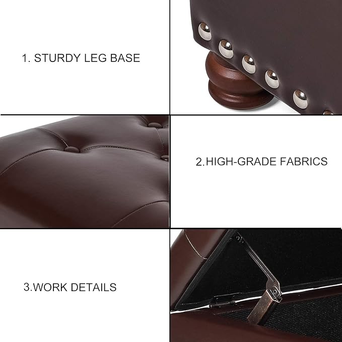 Leather Storage Ottoman Bench Foot Rest Stool - Image 6