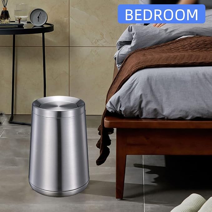 Household Swing Bathroom Trash Can，Brushed Stainless Steel，10 L/3 - Image 2