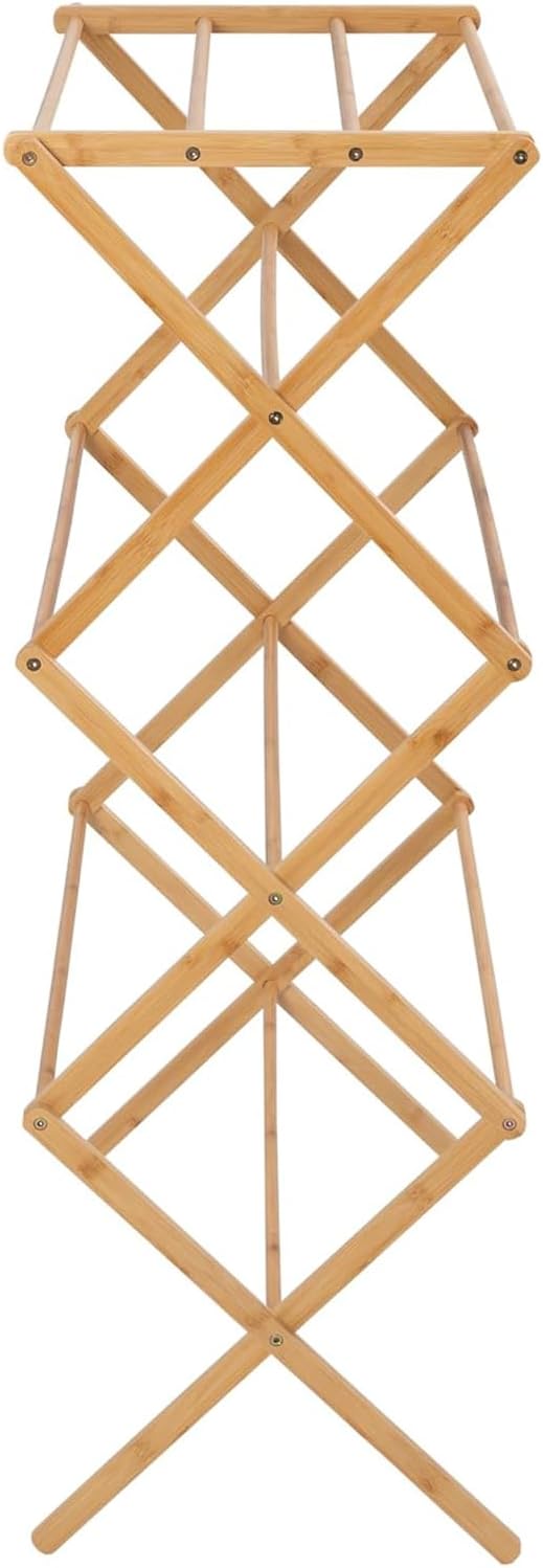 Collapsible Bamboo Drying Rack – Foldable Laundry Drying Stand for Indoor/Out...