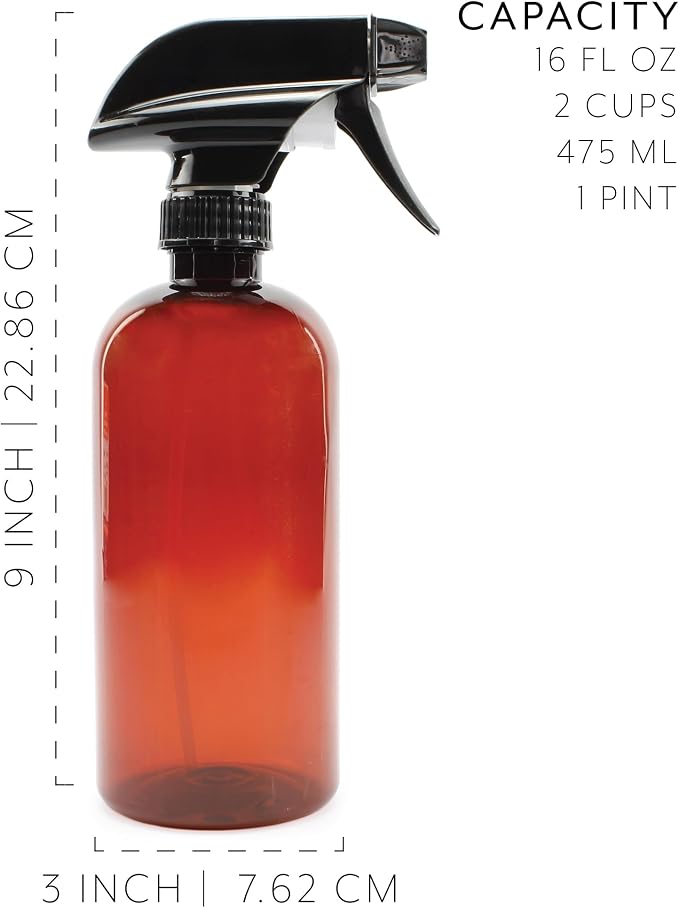 Cornucopia Brands 16oz Amber PLASTIC Spray Bottles w/Heavy Duty Mist & Stream - Image 6