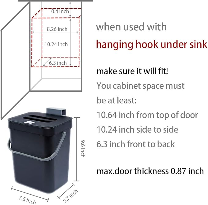 Compost Bin for Kitchen Countertop Under Sink, Bathroom Hanging Small Trash Can - Image 4