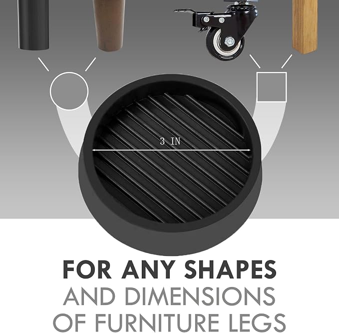 3X3 Round Rubber Caster Cups, Non Slip Furniture Pads, Anti-Slip Gripper - Image 2