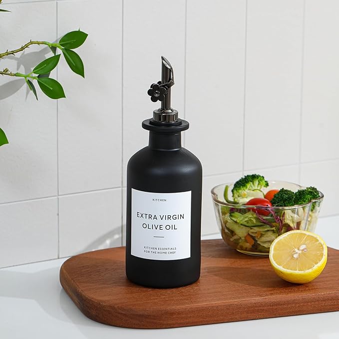 HOMCDALY Olive Oil Dispenser for Kitchen, 11.8oz Glass Kitchen Dispenser Bottle - Image 3