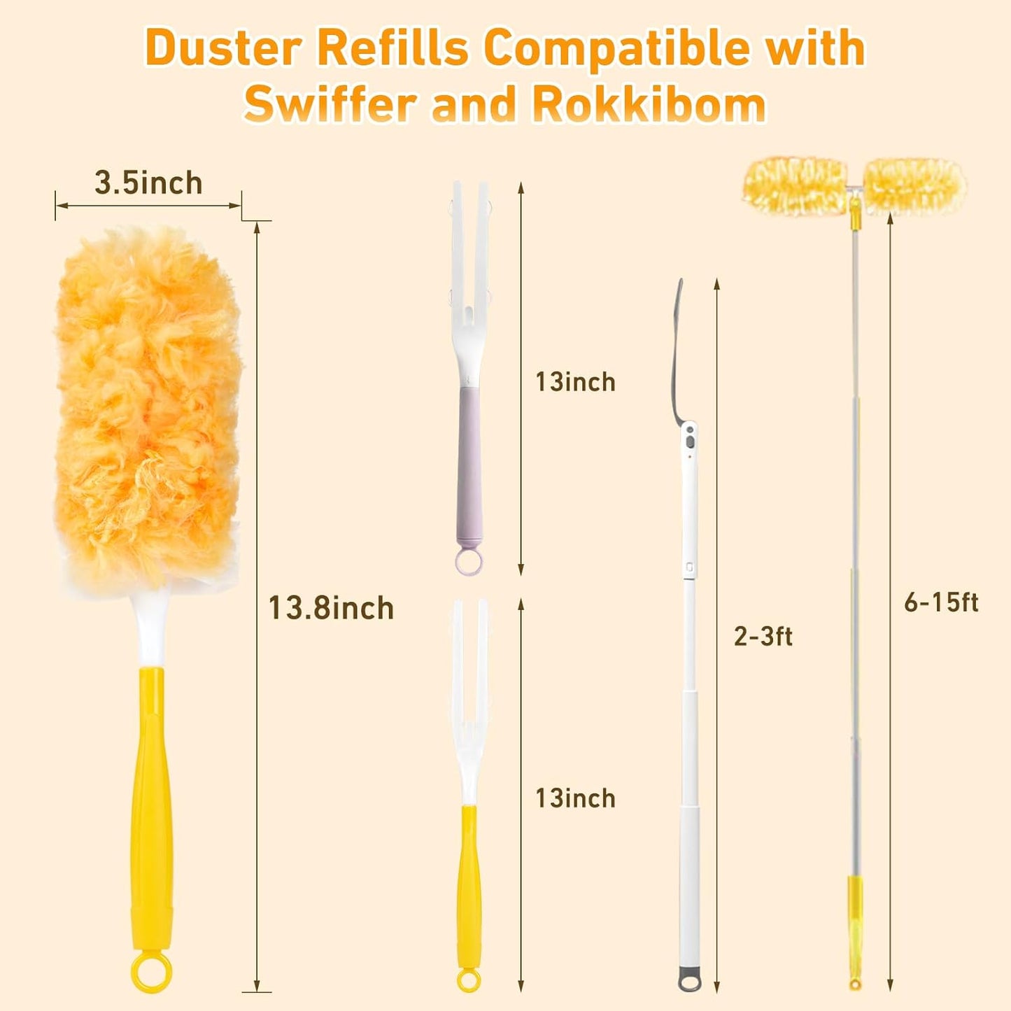 360° Duster Refills Kit for Swiffer Duster, 25 Pack & 1 Handle, Multi-Surface Dusters with 4X Cleaning Power. Efficient Duster Kit for Cleaning Pet Hair, Home, Office, Blinds, Furniture and More