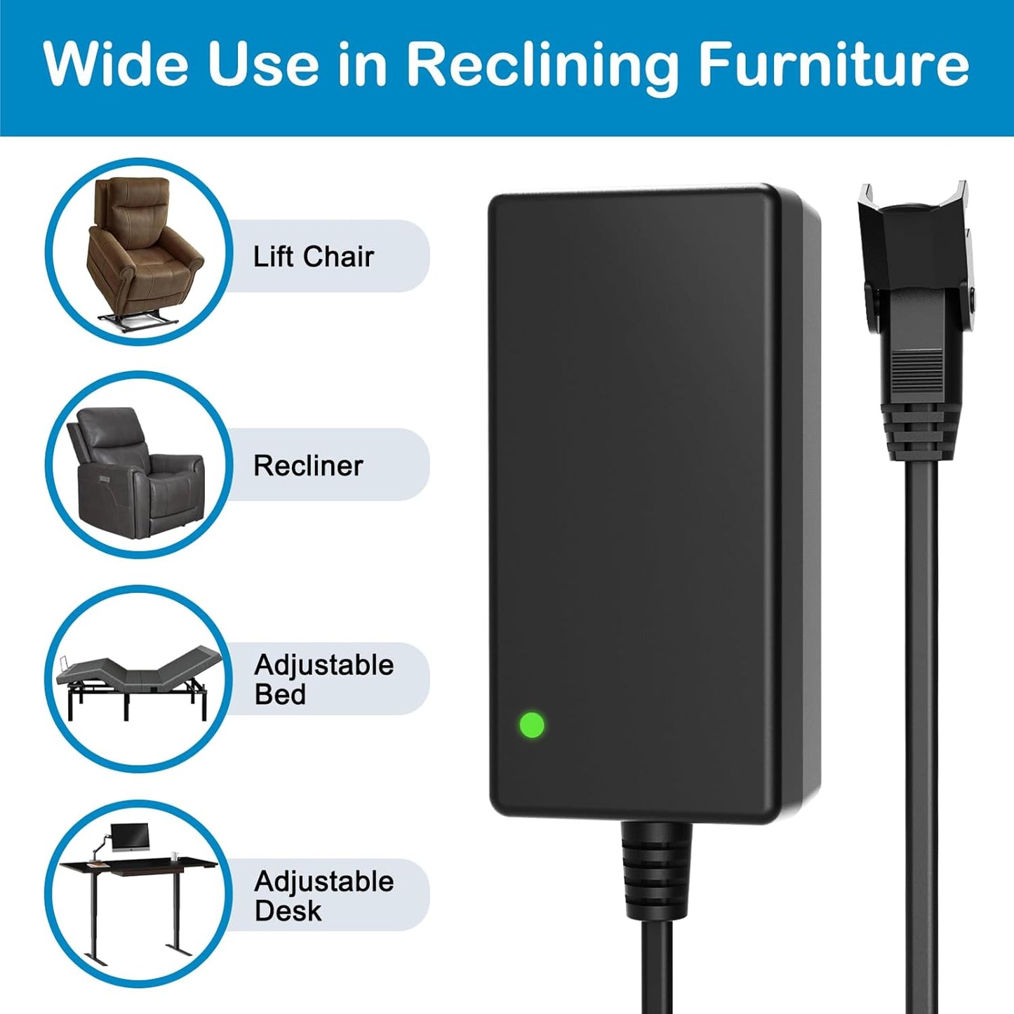 Recliner Power Supply, Model ZB-H290020A-C ZBPOWER AC/DC Switching Power Supply Transformer 29V 2A Adaptor for Power Recliner, Lift Chair and Adjustable Desk (Straight Connection)
