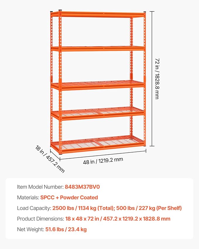 VEVOR Storage Shelves, 2500 lbs, 5 Tier Heavy Duty Garage Shelving, - Image 3
