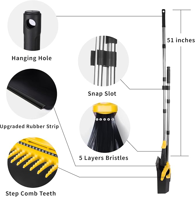 Broom with Dustpan Combo Set, Brooms and Dustpans Sets with 51'' Long Handle - Image 9