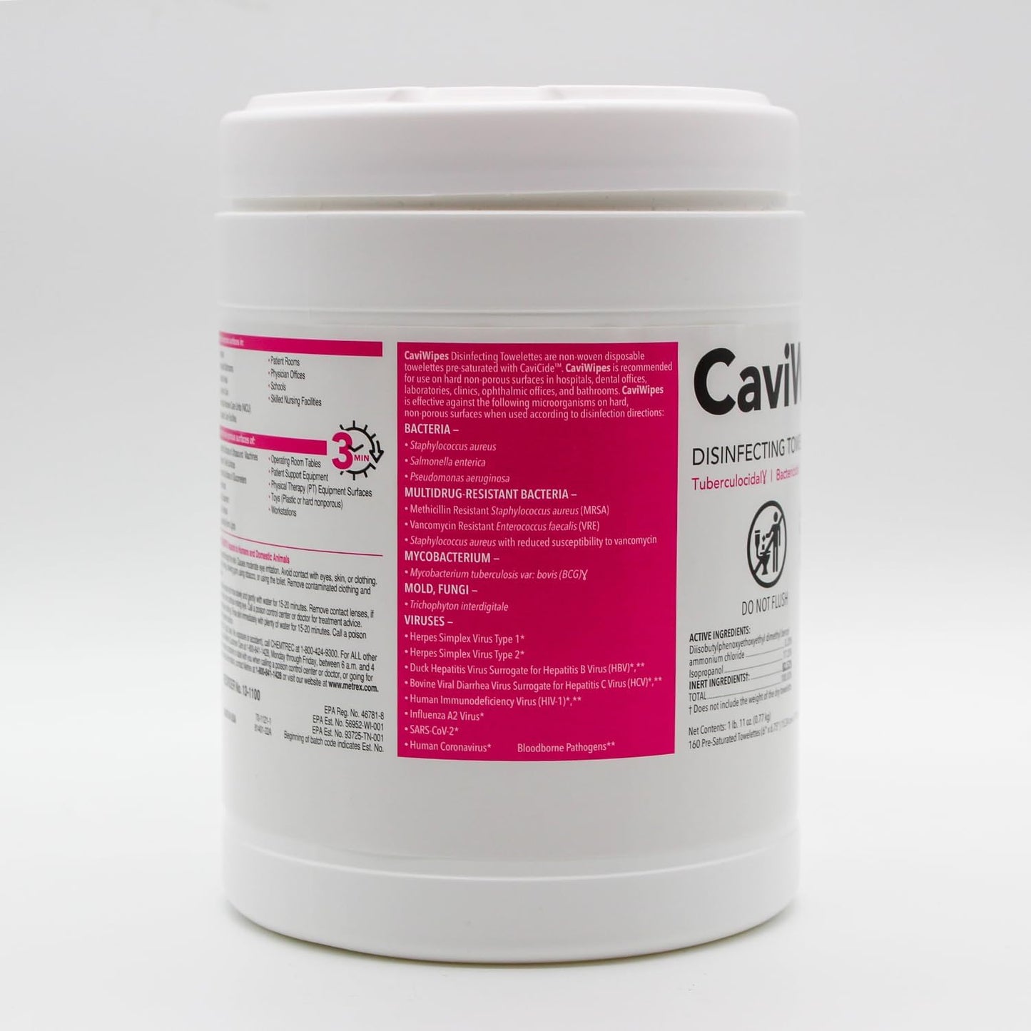 Metrex CaviWipes Disinfecting Wipes, Pop-Up Canister, 160 Ct Fragrance-Free | Pre-Saturated with CaviCide, Cleans and Disinfects Hard Surfaces in One Step, 3-Minute Contact Time