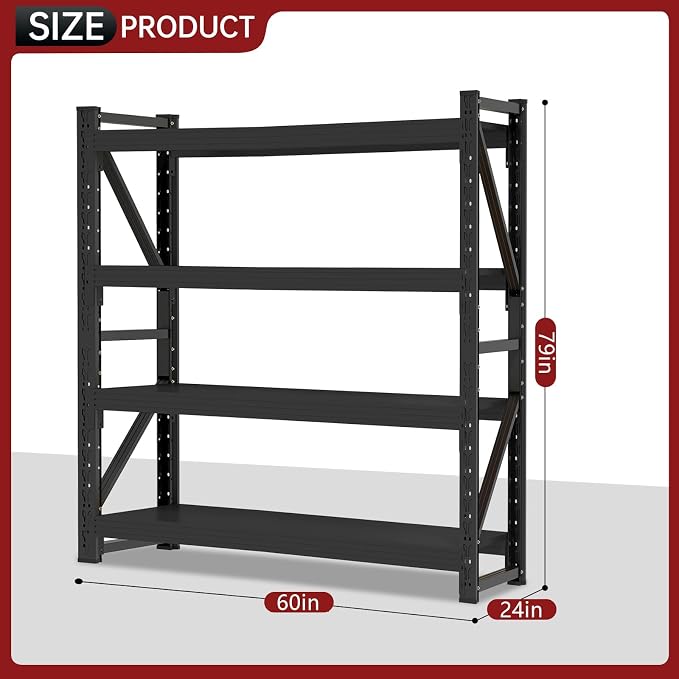 60" W Storage Shelves Heavy Duty, 4 Tier Metal Garage Shelving Units, 5000LBS - Image 2
