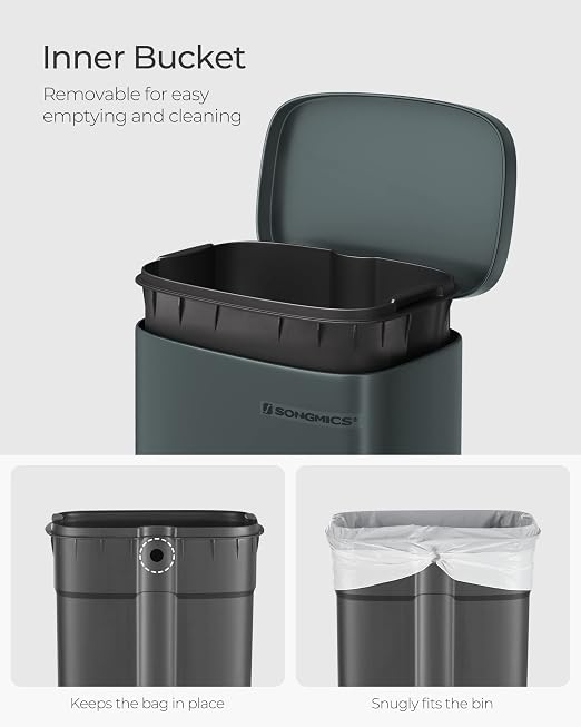 SONGMICS Trash Can with Lid, 8 Gallon Garbage Can, Stainless Steel Small Waste - Image 5
