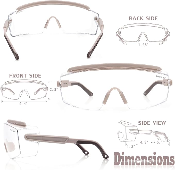 UKNOW Safety Goggles Over Glasses, Safety Glasses Anti Fog Wraparound Eye - Image 5