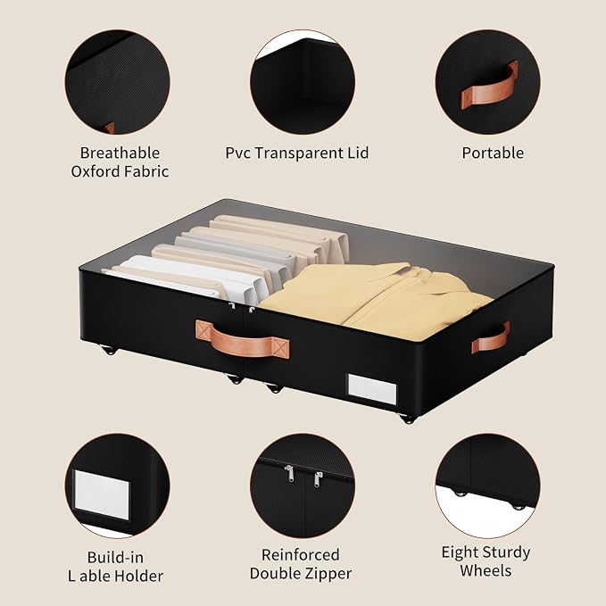 Underbed Storage With Wheels, low profile 5.5 inches Height Storage Bins - Image 4