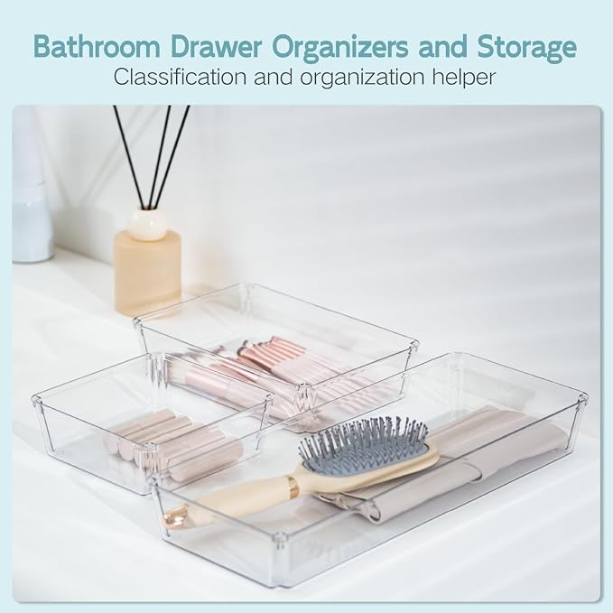 6 Pack Large Clear Plastic Drawer Organizer Trays, Desk Drawer Organizers and - Image 8