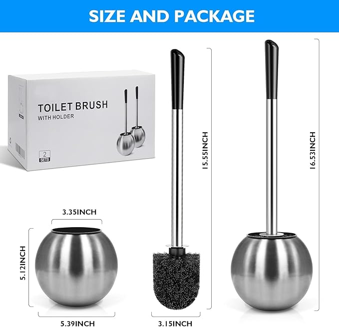 Toilet Brush and Holder 2 Pack, 304 Stainless Steel Toilet Brush - Image 7