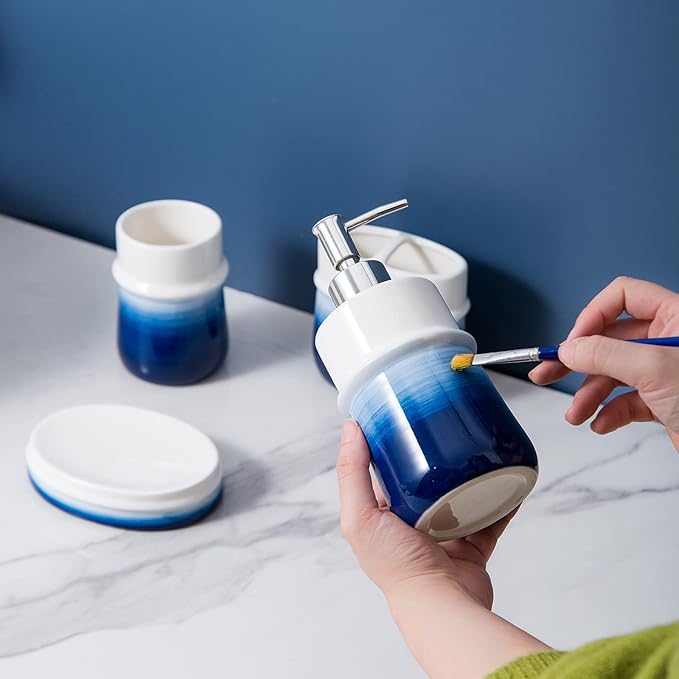 Navy Blue Ceramic Soap Dispenser - Image 4