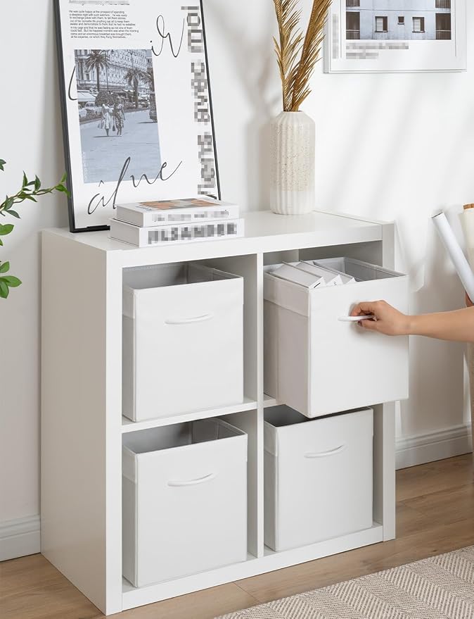 StorageWorks White Storage Cubes, 11-inch Leather Bins - Image 3