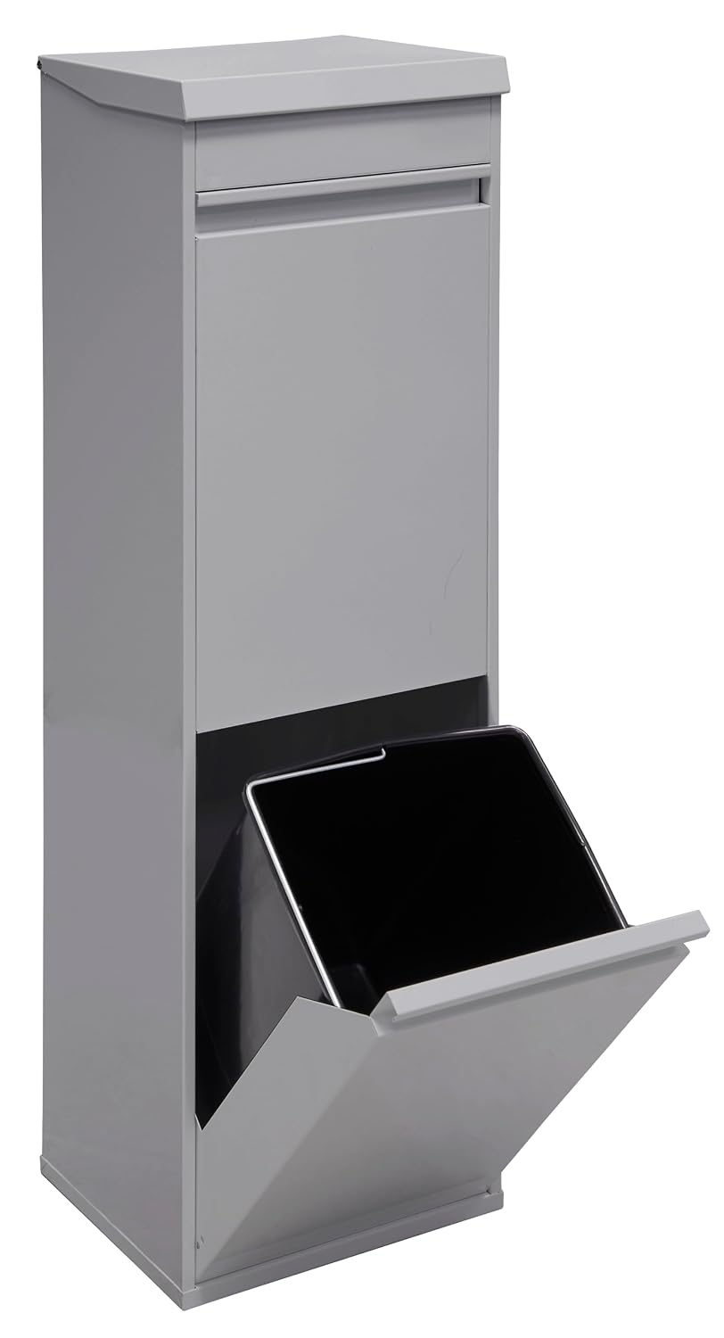 ARREGUI Top CR222-B Steel Recycling Bin with Lid and Top Tray, Multi-Use, Light Grey, 97.5 x 30.6 x 24.5 cm