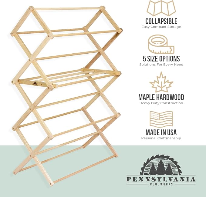 Pennsylvania Woodworks Clothes Drying Rack: Solid Maple Hardwood Laundry Rack - Image 9